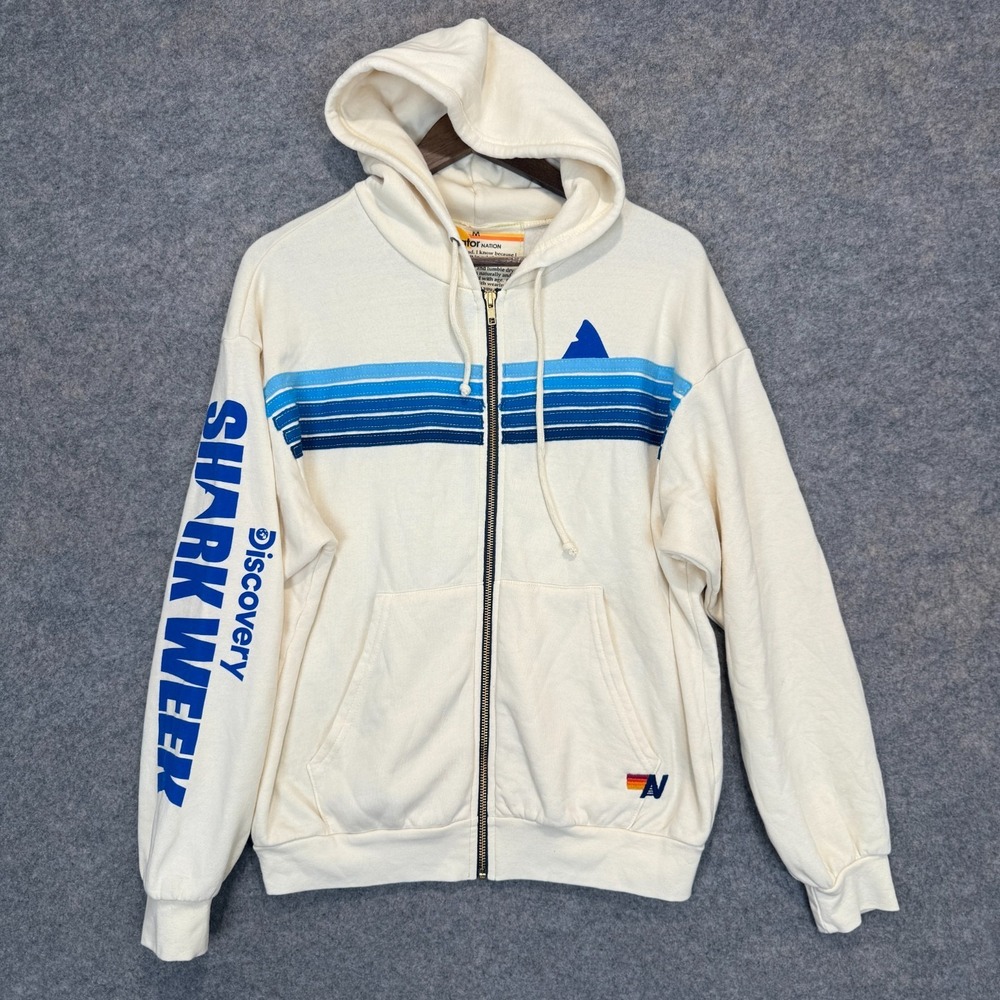 Aviator Nation Shark Week Discovery Hoodie Sweatshirt Adult Medium Collab Cream
